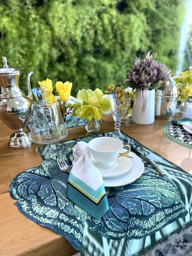 JOGO AMERICANO FOLHA IKAT DE TECIDO IMPERMEÁVEL - ESTAMPA VERDE LA VIDA