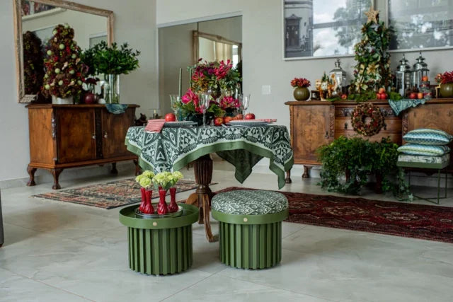 MANTEL ALMA - ESTAMPA PADRONAGENS IKAT E PIED DE POULE VERDE