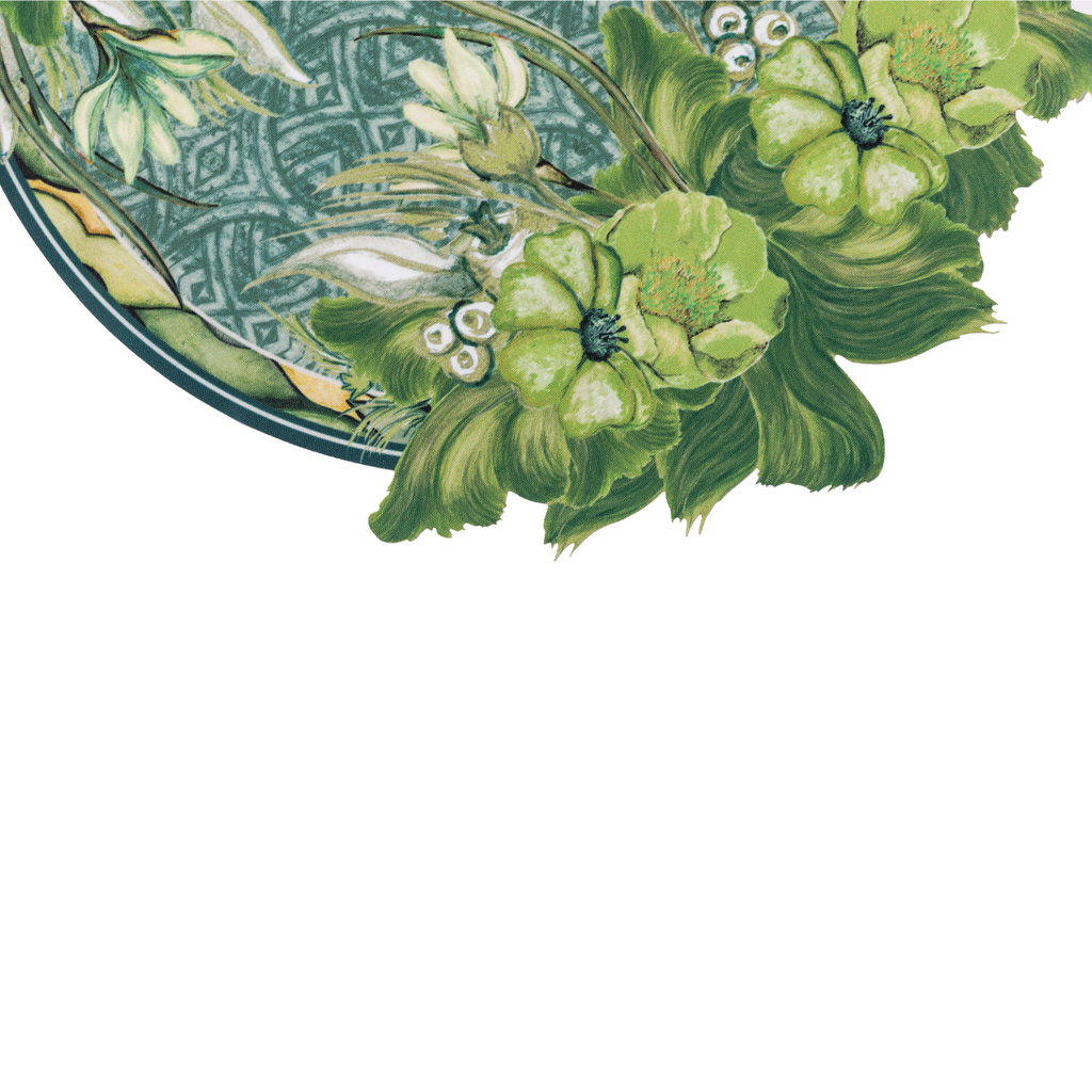 JOGO AMERICANO REDONDO DE TECIDO IMPERMEÁVEL - ESTAMPA FLORAL GEOMÉTRICO VERDE 