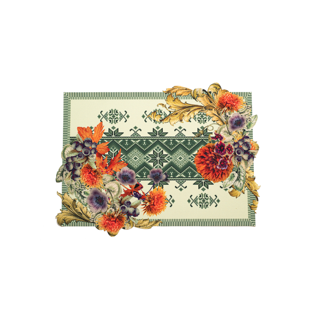 JOGO AMERICANO RETANGULAR DE TECIDO IMPERMEÁVEL - ESTAMPA PONTO CRUZ VERDE LA GLORIA