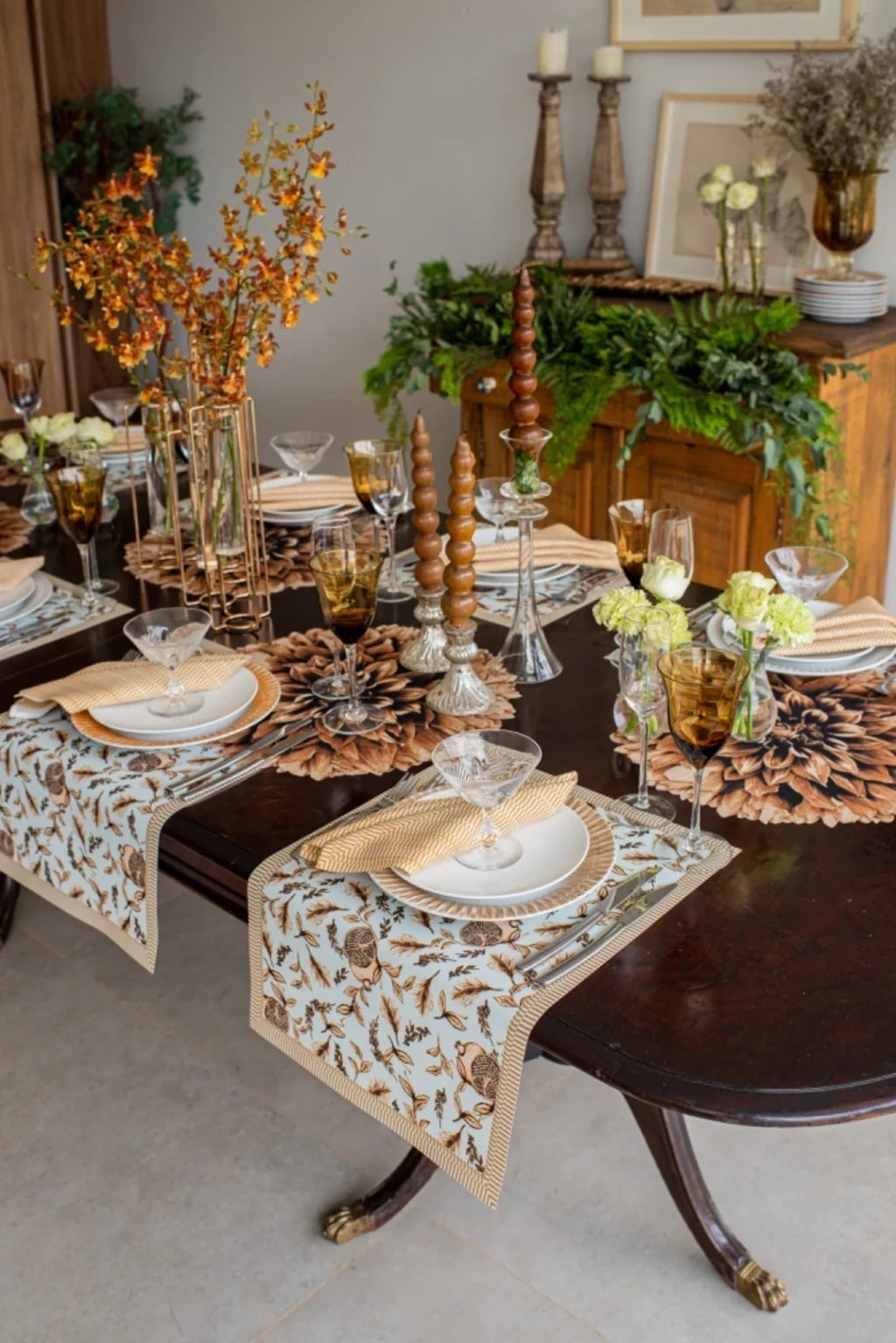 JOGO AMERICANO RETANGULAR DE TECIDO IMPERMEÁVEL - ESTAMPA ROMÃ LIBERTY CELESTE PAZ