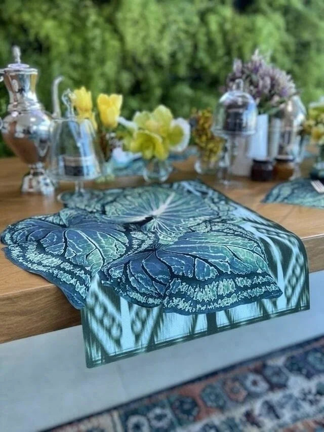 JOGO AMERICANO FOLHA IKAT DE TECIDO IMPERMEÁVEL - ESTAMPA VERDE LA VIDA