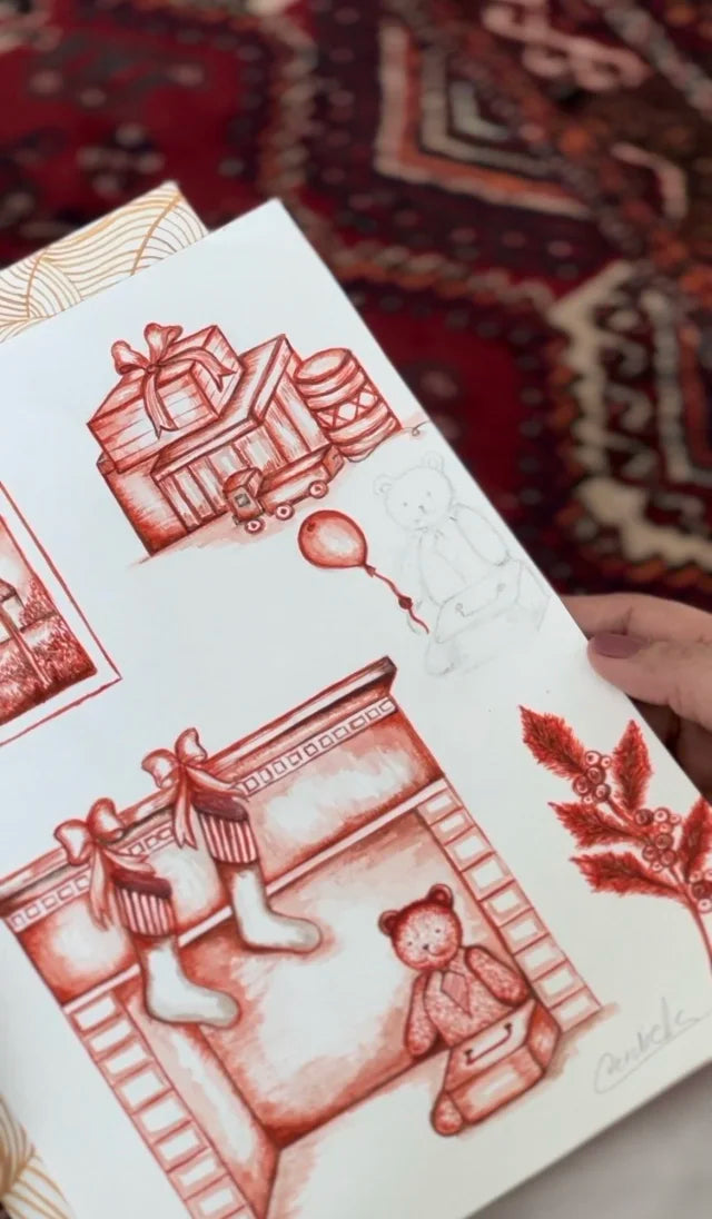 JOGO AMERICANO RETANGULAR DE TECIDO IMPERMEÁVEL - ESTAMPA URSINHOS LIBERTY NATALINO DOURADO CUENTO