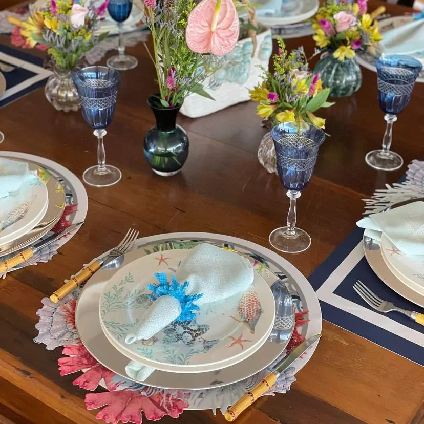 JOGO AMERICANO REDONDO DE TECIDO IMPERMEÁVEL - ESTAMPA MARROQUINA MAR