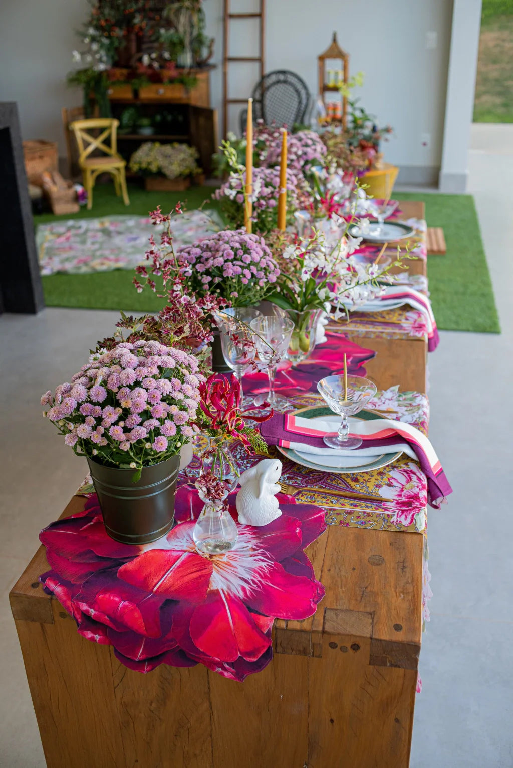 JOGO AMERICANO FLOR VIDA DE TECIDO IMPERMEÁVEL - ESTAMPA VERMELHA