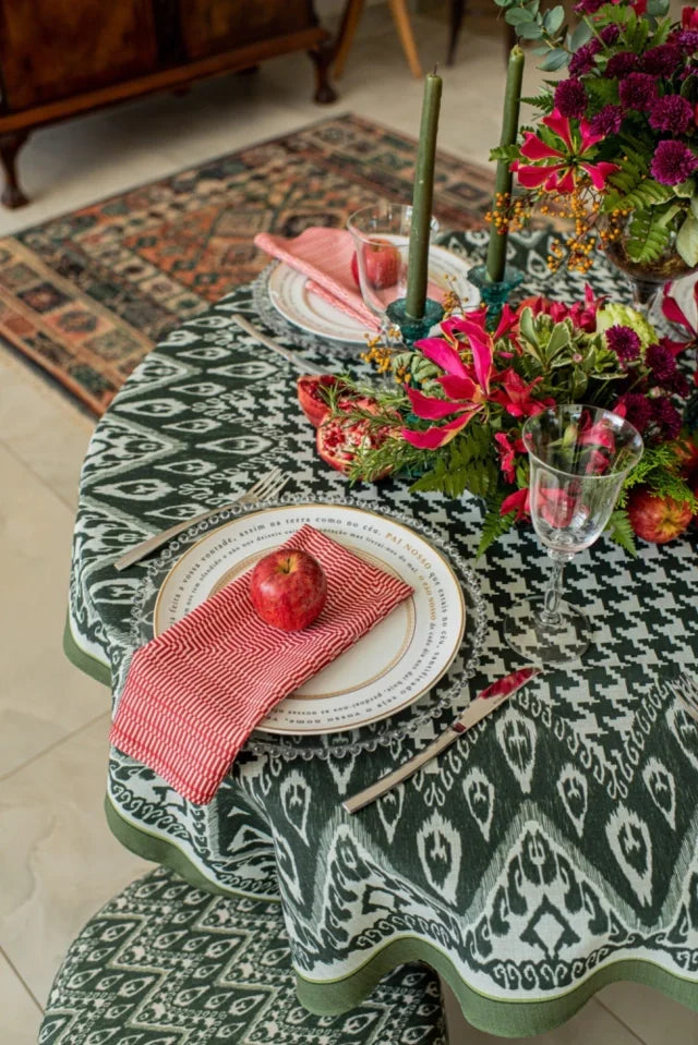 MANTEL ALMA - ESTAMPA PADRONAGENS IKAT E PIED DE POULE VERDE