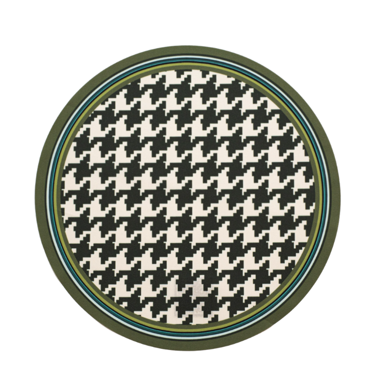 JOGO AMERICANO REDONDO DE TECIDO IMPERMEÁVEL - ESTAMPA PIED DE POULE VERDE