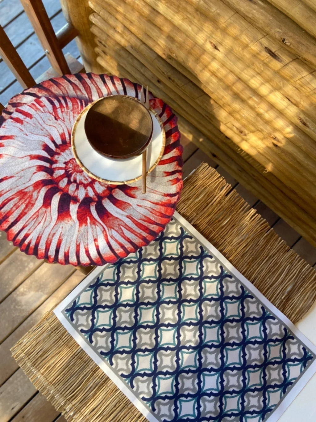 JOGO AMERICANO RETANGULAR DE TECIDO IMPERMEÁVEL - ESTAMPA MARROQUINA MAR