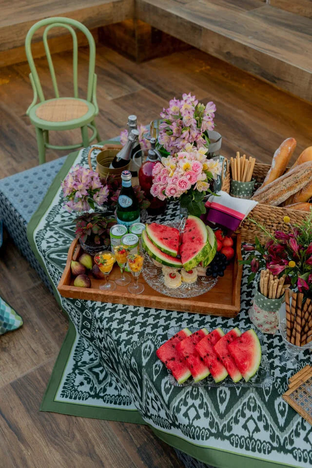 MANTEL ALMA - ESTAMPA PADRONAGENS IKAT E PIED DE POULE VERDE