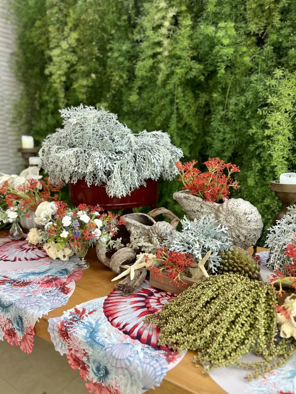 JOGO AMERICANO CONCHA DE TECIDO IMPERMEÁVEL - ESTAMPA VERMELHA MAR