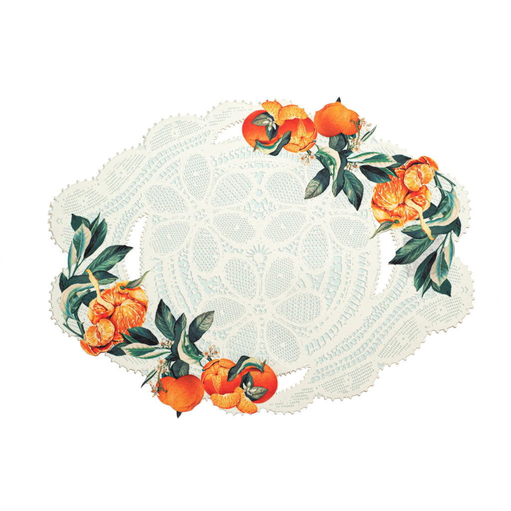 JOGO AMERICANO OVAL DE TECIDO IMPERMEÁVEL - ESTAMPA RENDA RENASCENÇA