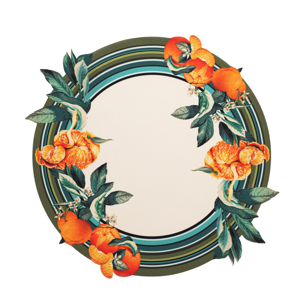 JOGO AMERICANO REDONDO DE TECIDO IMPERMEÁVEL - ESTAMPA LISA MANDARINA