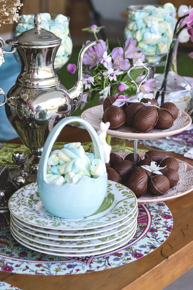 JOGO AMERICANO REDONDO DE TECIDO IMPERMEÁVEL - ESTAMPA CASHMERE VERDE MENTA