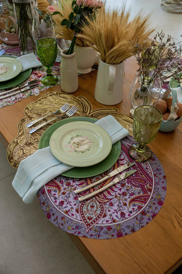 JOGO AMERICANO REDONDO DE TECIDO IMPERMEÁVEL - ESTAMPA CASHMERE LILÁS