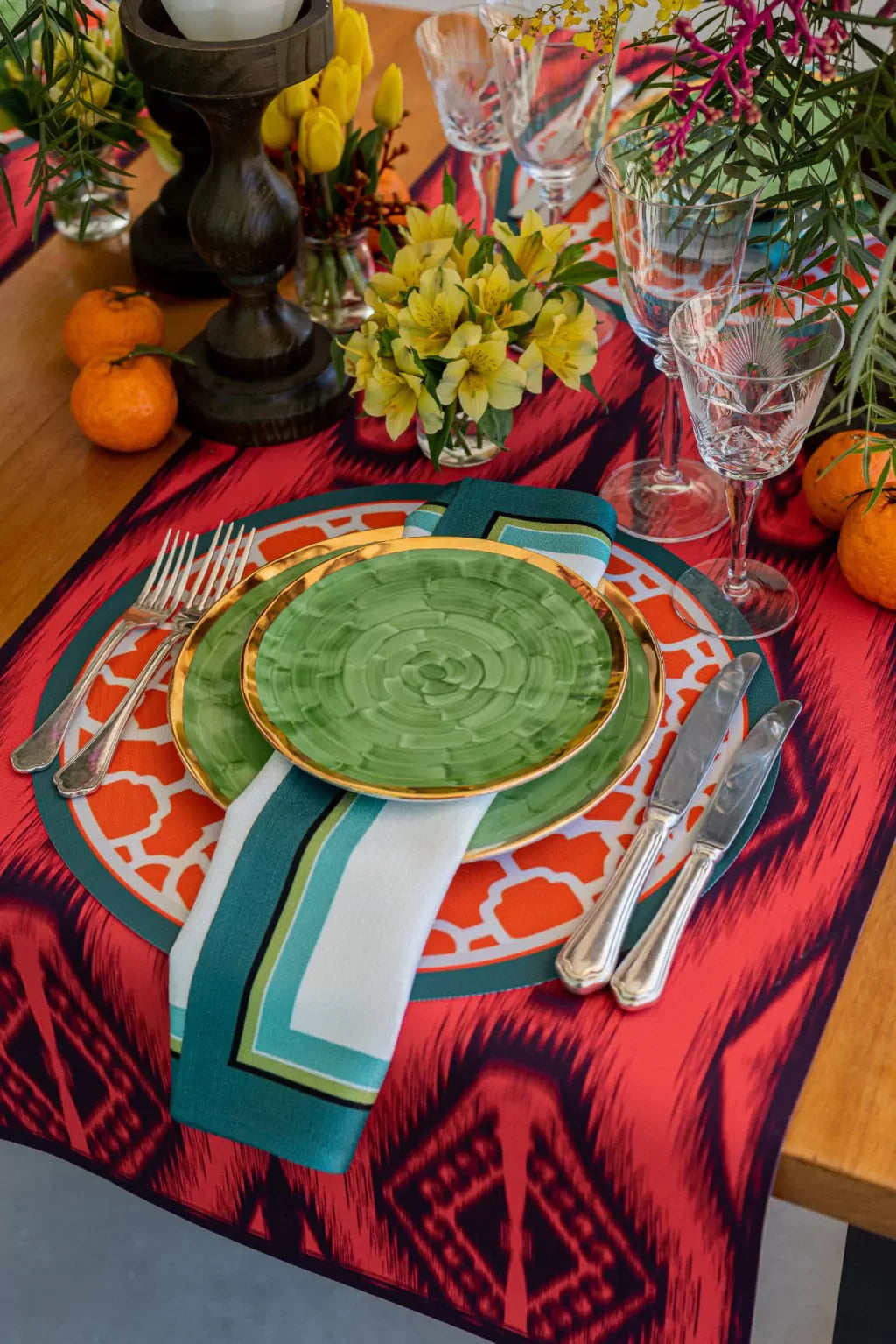 JOGO AMERICANO REDONDO DE TECIDO IMPERMEÁVEL - ESTAMPA MARROQUINA 