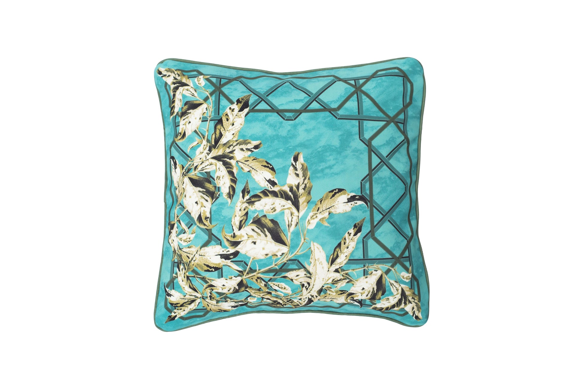 ALMOFADA AZUL TIFFANY ESTAMPA FOLHAGEM 42X42