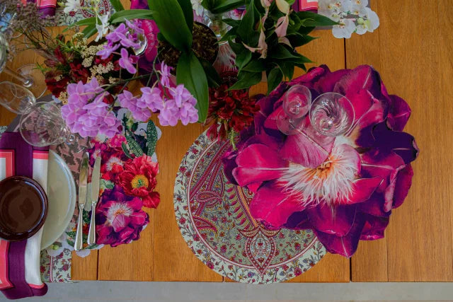 JOGO AMERICANO REDONDO DE TECIDO IMPERMEÁVEL - ESTAMPA CASHMERE VERDE MENTA