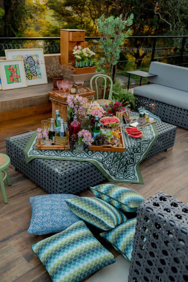 MANTEL ALMA - ESTAMPA PADRONAGENS IKAT E PIED DE POULE VERDE