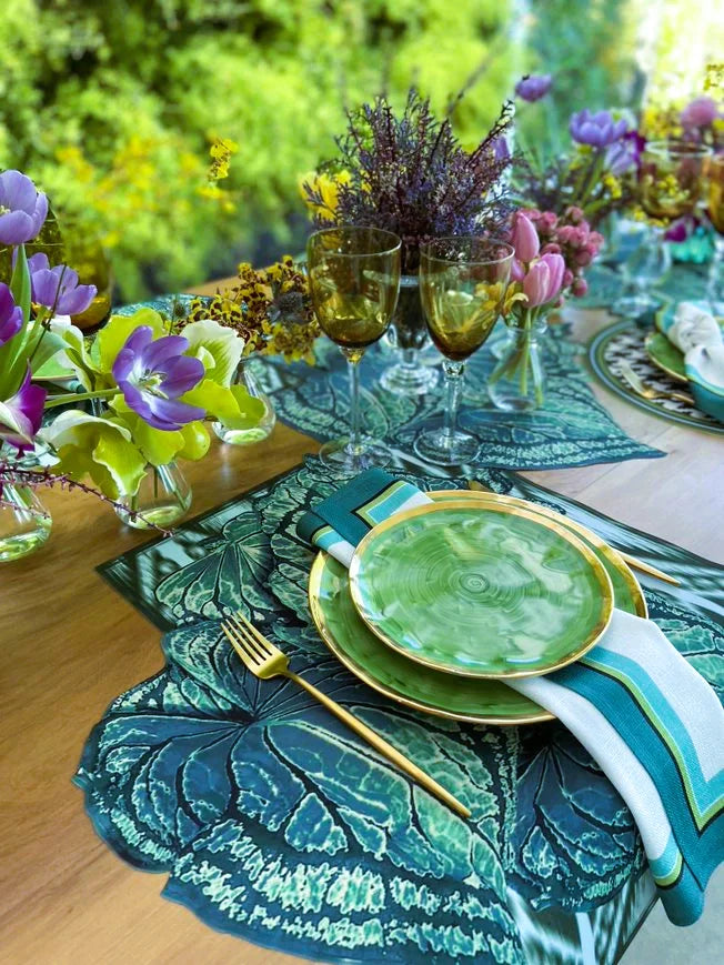 JOGO AMERICANO FOLHA IKAT DE TECIDO IMPERMEÁVEL - ESTAMPA VERDE LA VIDA