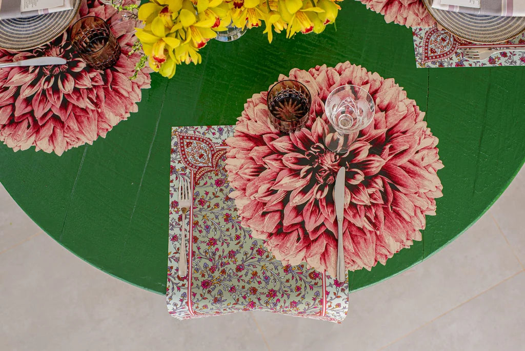 JOGO AMERICANO FLOR DE TECIDO IMPERMEÁVEL - ESTAMPA CRISÂNTEMO ROSA ANTIGO BOSQUE