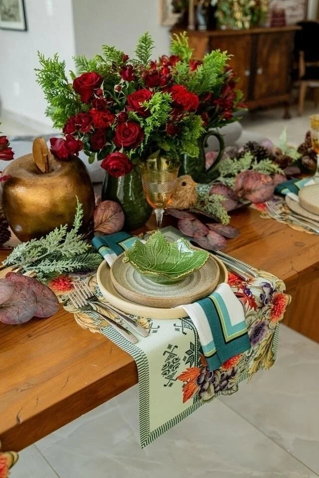 JOGO AMERICANO RETANGULAR DE TECIDO IMPERMEÁVEL - ESTAMPA PONTO CRUZ VERDE LA GLORIA