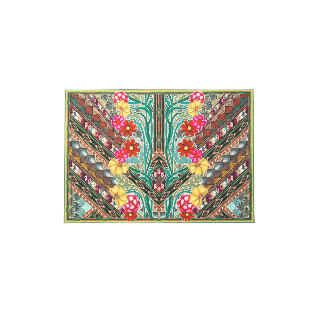 JOGO AMERICANO RETANGULAR DE TECIDO IMPERMEÁVEL - ESTAMPA FLORAL VERDE