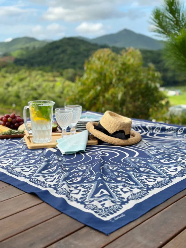 MANTEL ALMA - ESTAMPA PADRONAGENS IKAT E MAR AZUL