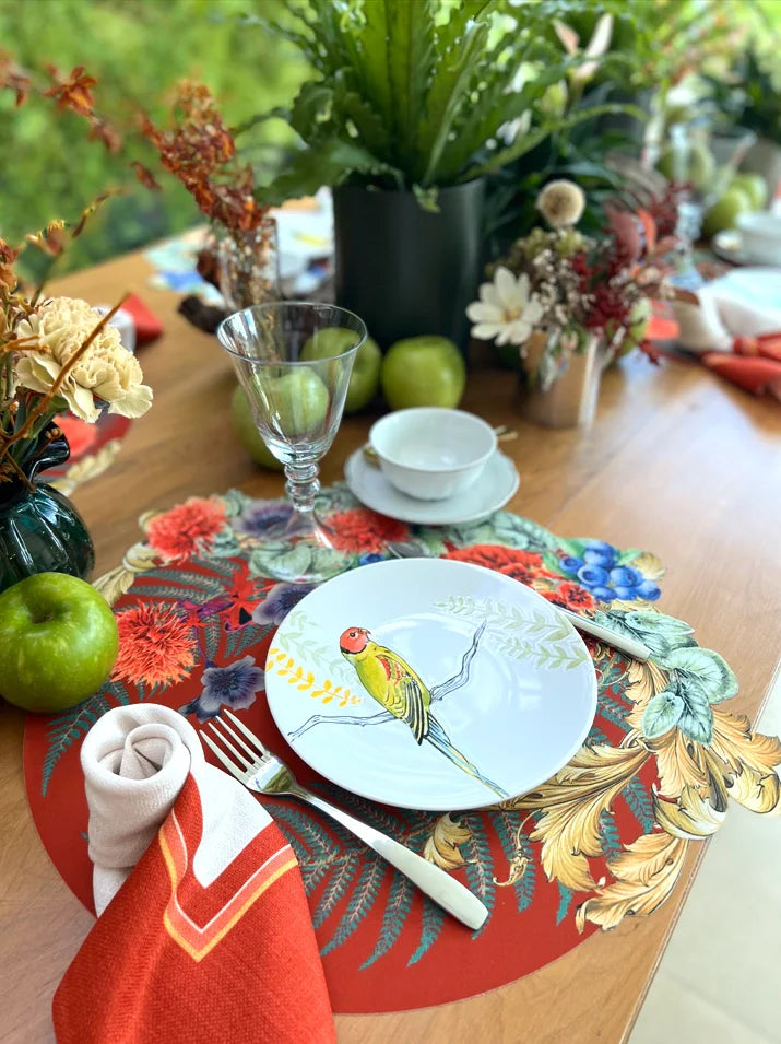 JOGO AMERICANO REDONDO DE TECIDO IMPERMEÁVEL - ESTAMPA LISO VERMELHA LA GLORIA