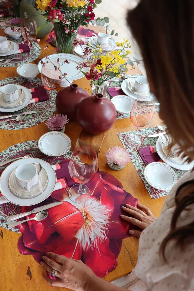 JOGO AMERICANO REDONDO DE TECIDO IMPERMEÁVEL - ESTAMPA CASHMERE VERDE MENTA