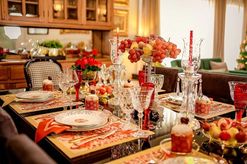 JOGO AMERICANO RETANGULAR DE TECIDO IMPERMEÁVEL - ESTAMPA ROMÃ LIBERTY VERMELHA PAZ