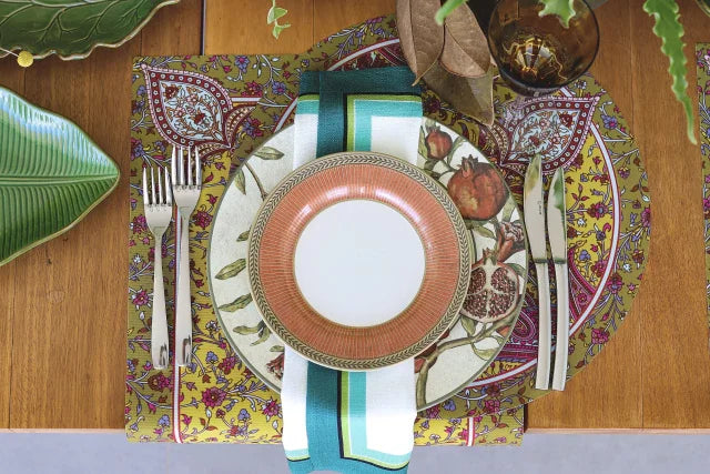 JOGO AMERICANO RETANGULAR DE TECIDO IMPERMEÁVEL - ESTAMPA CASHMERE AÇAFRÃO 