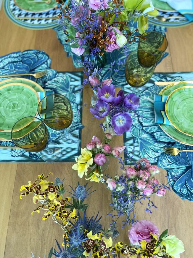 JOGO AMERICANO FOLHA IKAT DE TECIDO IMPERMEÁVEL - ESTAMPA VERDE LA VIDA