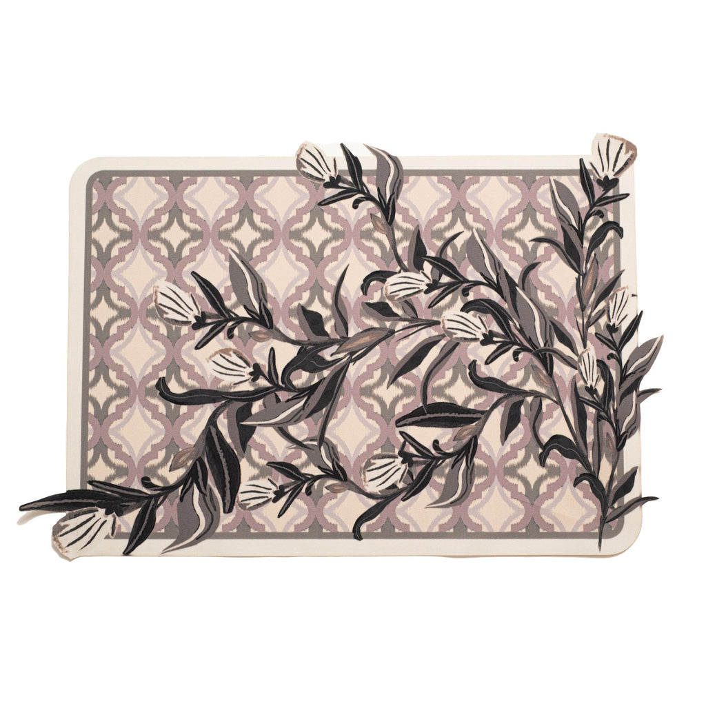 JOGO AMERICANO RETANGULAR DE TECIDO IMPERMEÁVEL - ESTAMPA MARROQUINA FOLHAGENS
