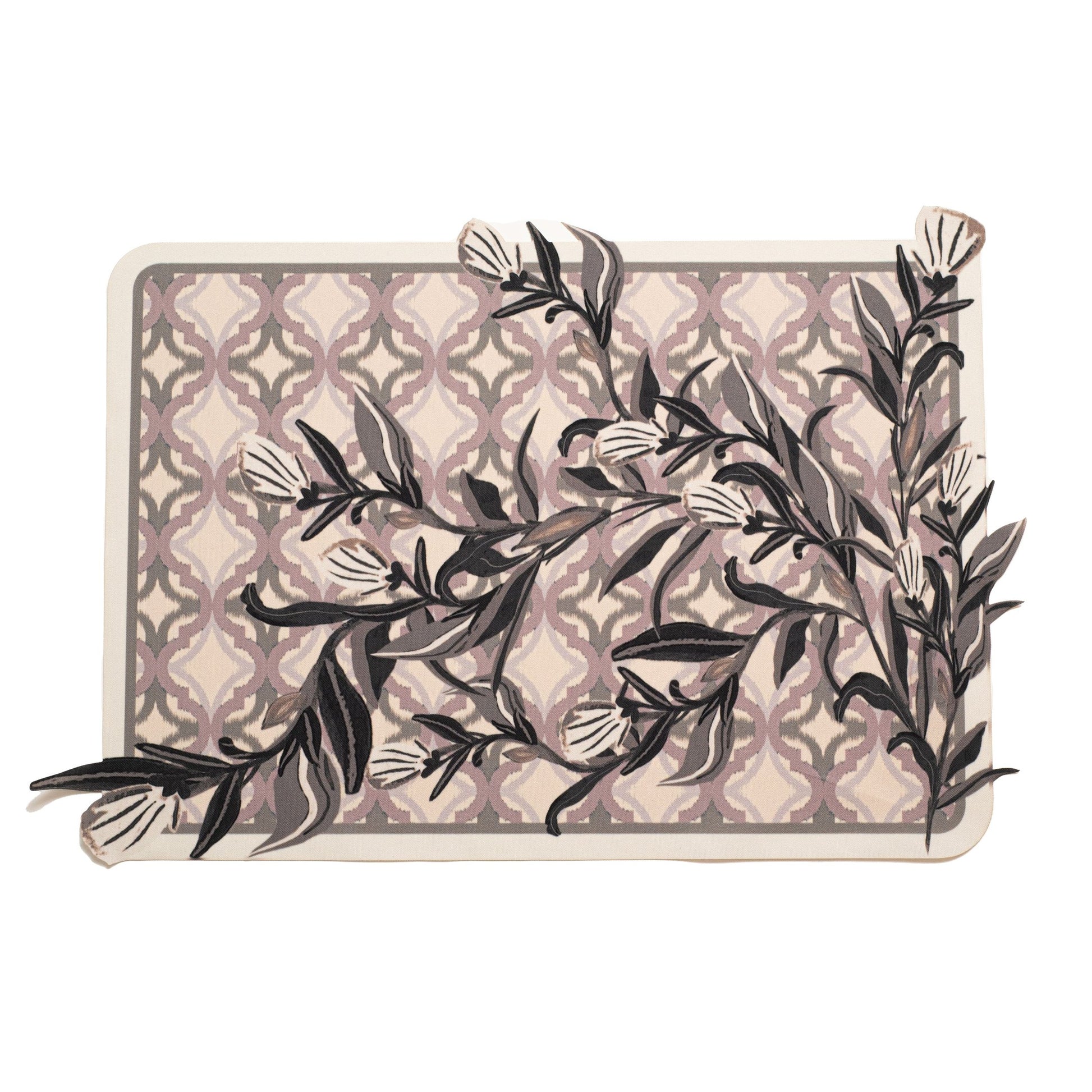 JOGO AMERICANO RETANGULAR DE TECIDO IMPERMEÁVEL - ESTAMPA MARROQUINA FOLHAGENS