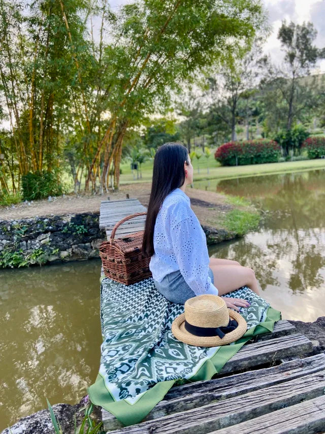 MANTEL ALMA - ESTAMPA PADRONAGENS IKAT E PIED DE POULE VERDE