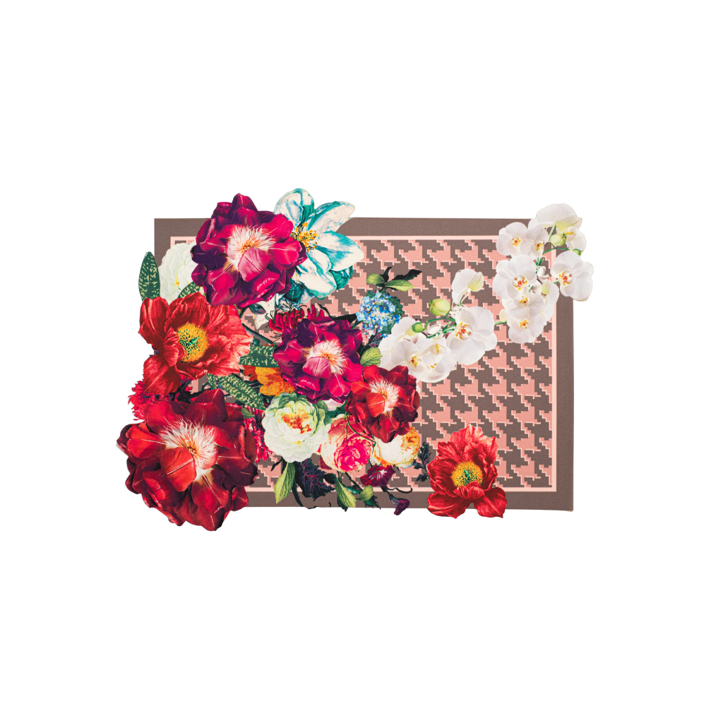 JOGO AMERICANO RETANGULAR DE TECIDO IMPERMEÁVEL - ESTAMPA PIED DE POULE ROSA