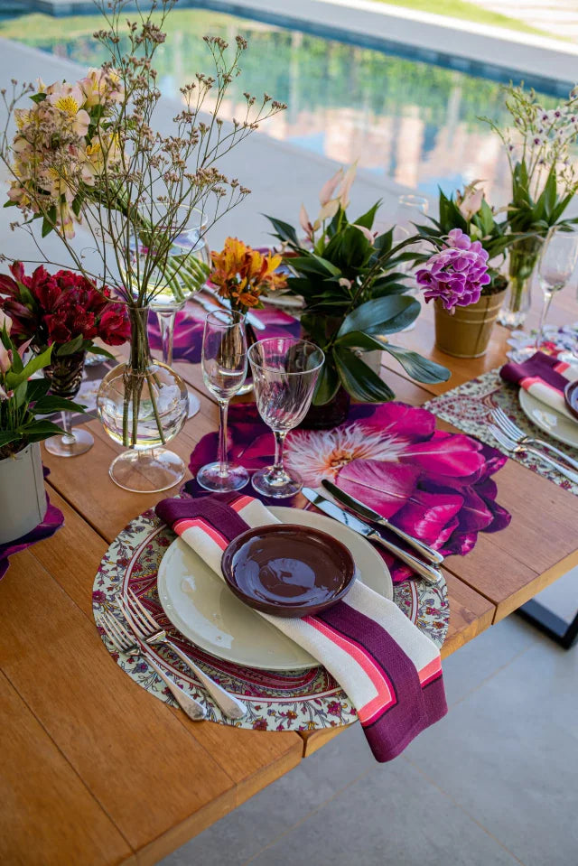 JOGO AMERICANO REDONDO DE TECIDO IMPERMEÁVEL - ESTAMPA CASHMERE VERDE MENTA