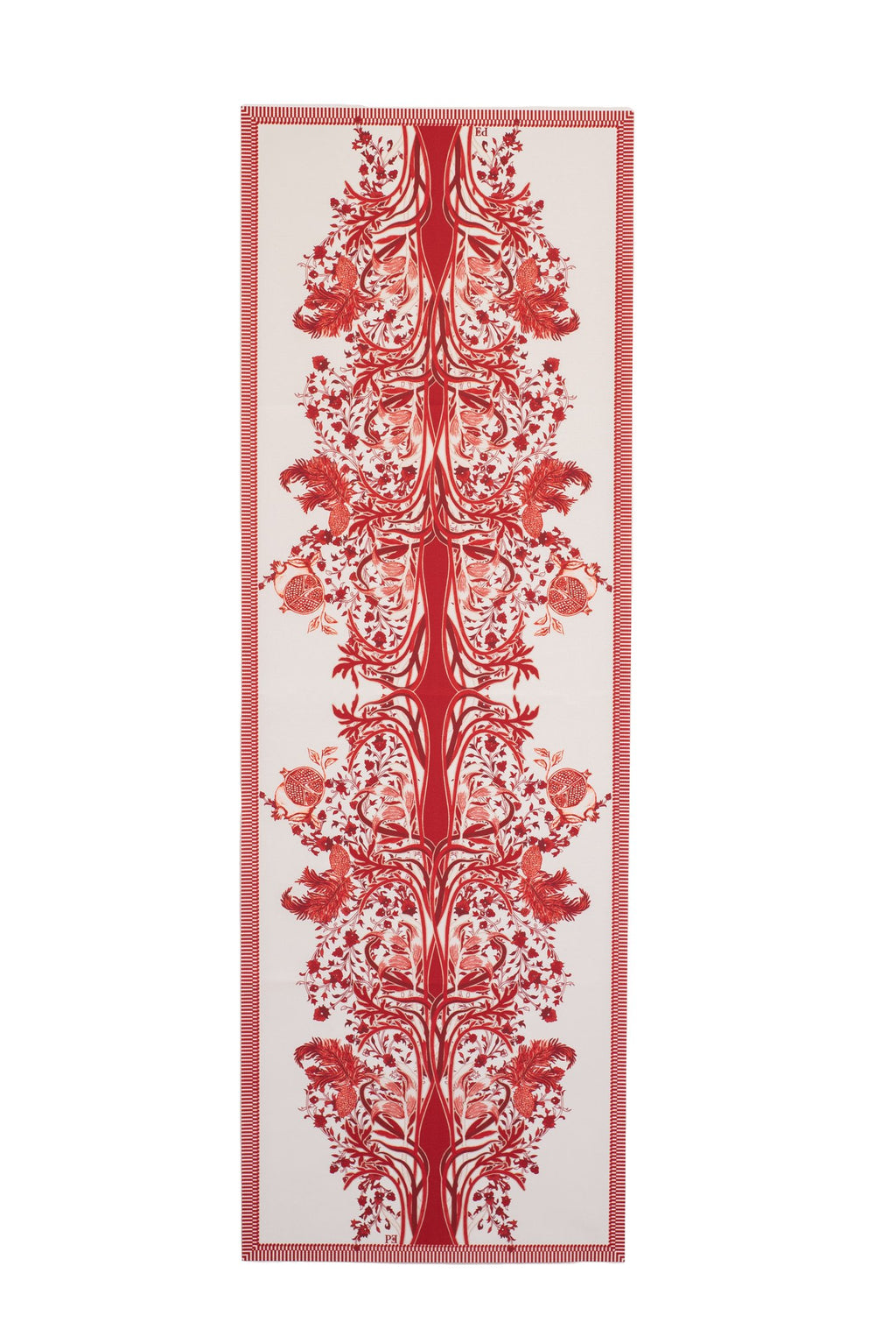 CAMINHO DE MESA VERMELHO DE TECIDO IMPERMEÁVEL - ESTAMPA LIBERTY ROMÃ FAMÍLIA LA PAZ