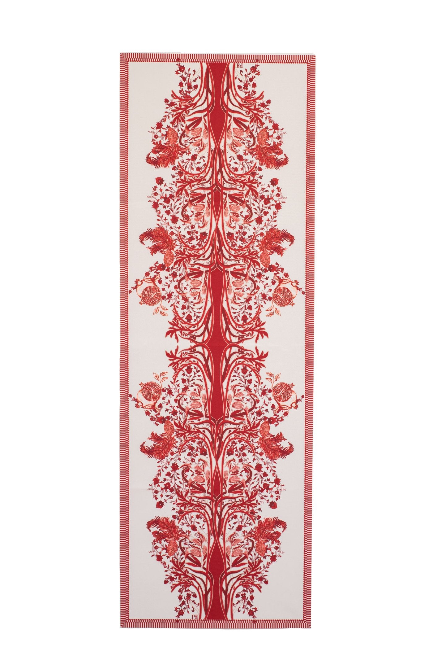 CAMINHO DE MESA VERMELHO DE TECIDO IMPERMEÁVEL - ESTAMPA LIBERTY ROMÃ FAMÍLIA LA PAZ