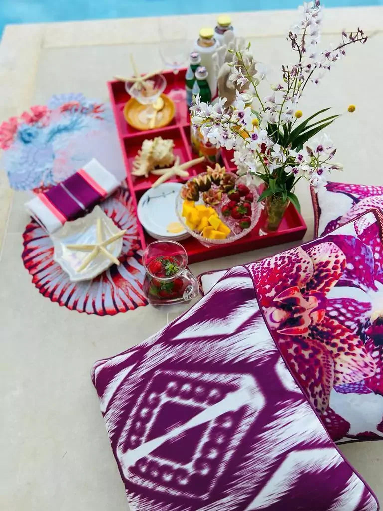 JOGO AMERICANO CONCHA DE TECIDO IMPERMEÁVEL - ESTAMPA VERMELHA MAR