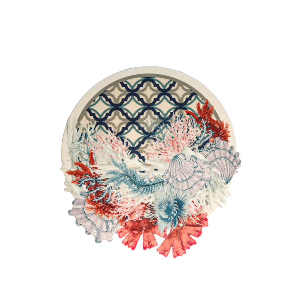 JOGO AMERICANO REDONDO DE TECIDO IMPERMEÁVEL - ESTAMPA MARROQUINA MAR