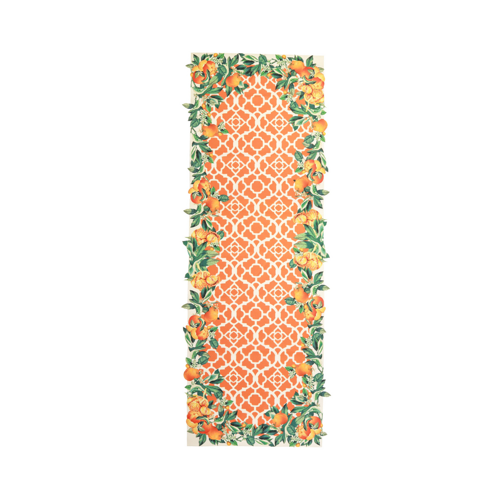 CAMINHO DE MESA LARANJA DE TECIDO IMPERMEÁVEL - ESTAMPA MARROQUINA FAMÍLIA LA MANDARINA