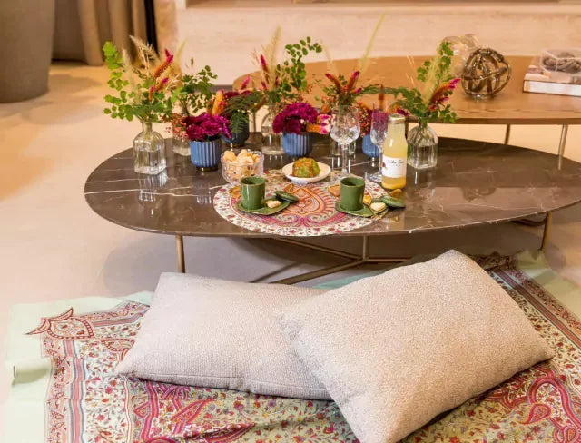 JOGO AMERICANO REDONDO DE TECIDO IMPERMEÁVEL - ESTAMPA CASHMERE VERDE MENTA