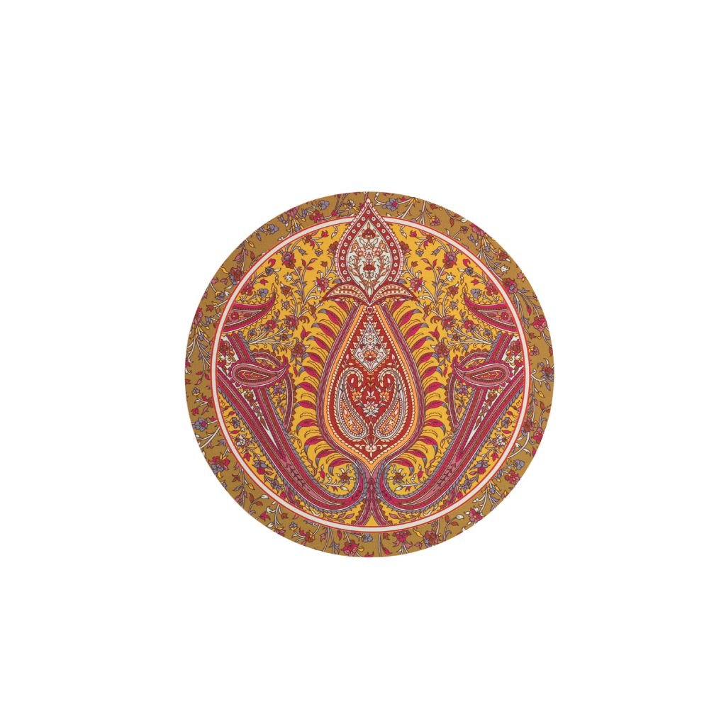 JOGO AMERICANO REDONDO DE TECIDO IMPERMEÁVEL - ESTAMPA CASHMERE AÇAFRÃO 