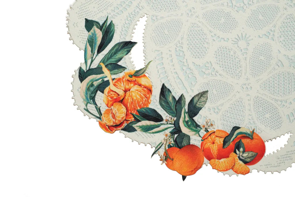 JOGO AMERICANO OVAL DE TECIDO IMPERMEÁVEL - ESTAMPA RENDA RENASCENÇA