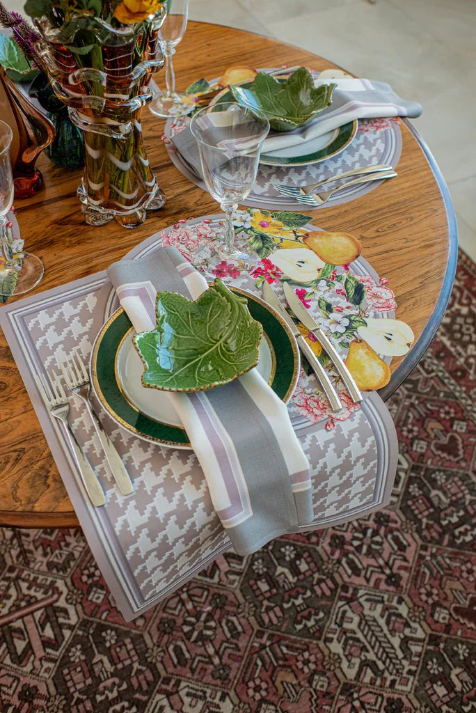 JOGO AMERICANO REDONDO DE TECIDO IMPERMEÁVEL - ESTAMPA PIED DE POULE CINZA