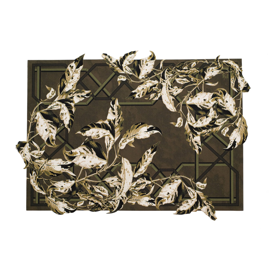 JOGO AMERICANO RETANGULAR DE TECIDO IMPERMEÁVEL - ESTAMPA FOLHAGENS BOSQUE