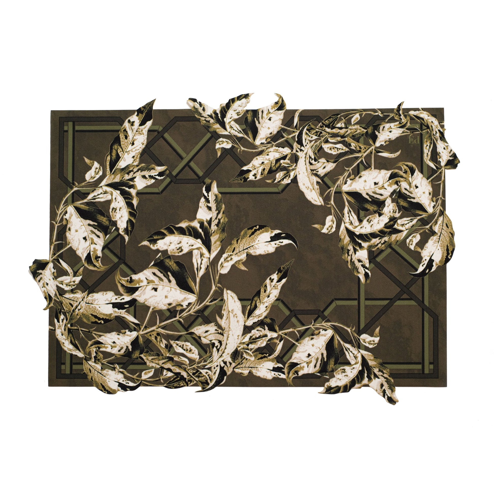 JOGO AMERICANO RETANGULAR DE TECIDO IMPERMEÁVEL - ESTAMPA FOLHAGENS BOSQUE