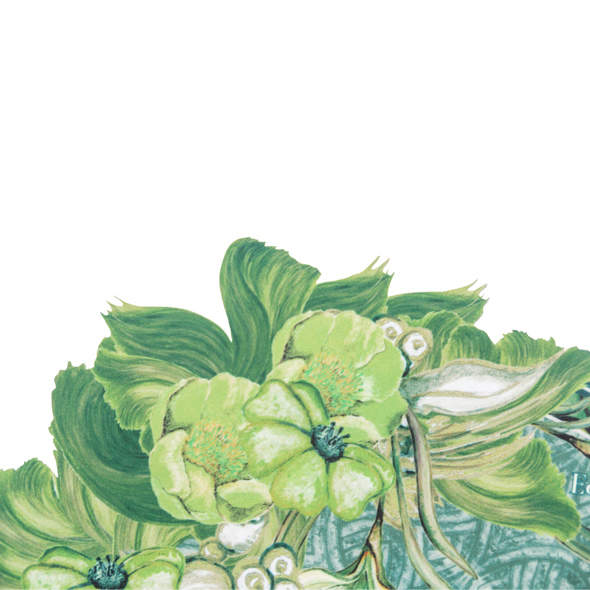 JOGO AMERICANO REDONDO DE TECIDO IMPERMEÁVEL - ESTAMPA FLORAL GEOMÉTRICO VERDE 