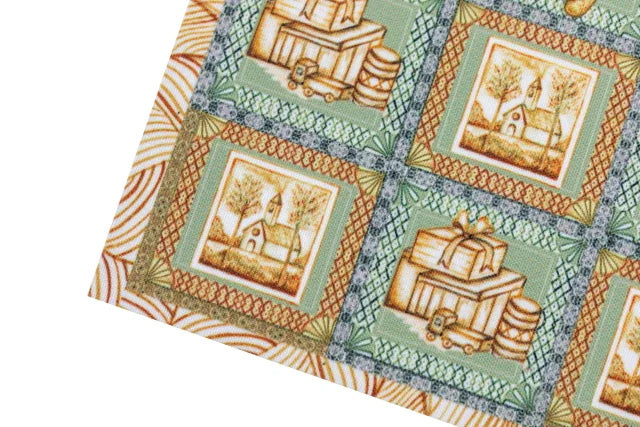 JOGO AMERICANO RETANGULAR DE TECIDO IMPERMEÁVEL - ESTAMPA URSINHOS LIBERTY NATALINO DOURADO CUENTO